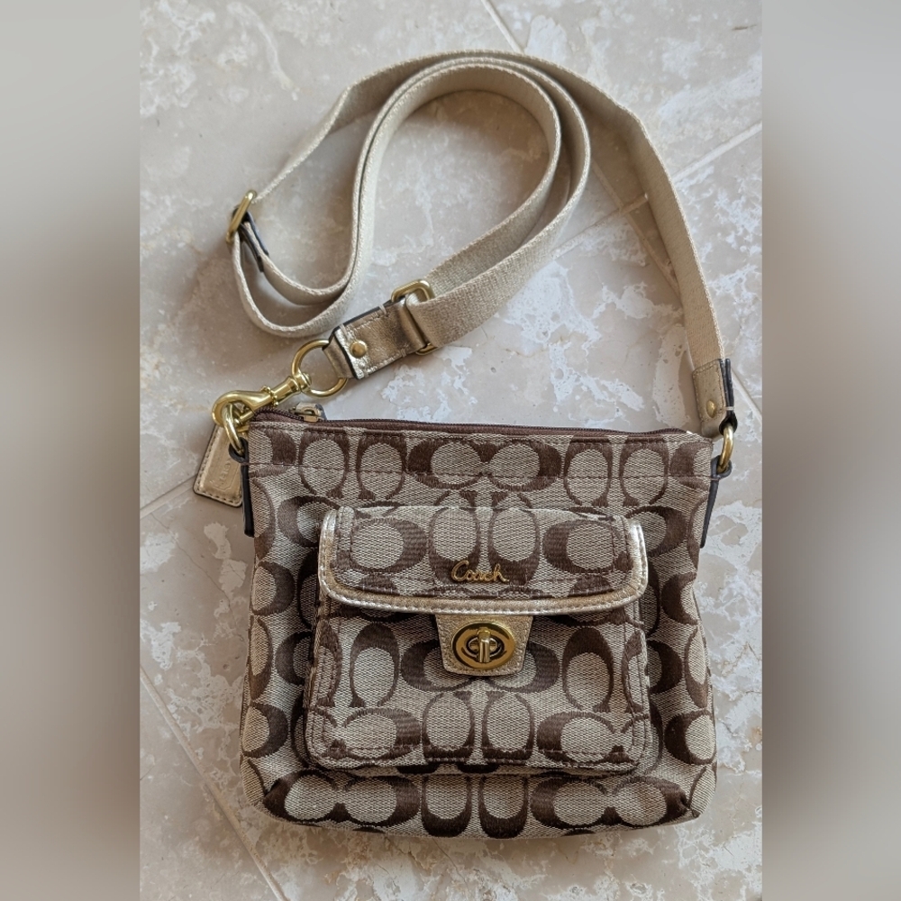 Coach Signature Canvas Crossbody Bag in Brown and Cream